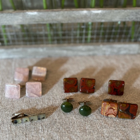 Men’s Bundle Of Vintage Mineral Stone Cufflinks and One Tie Bar. Multi-color. - Picture 9 of 9